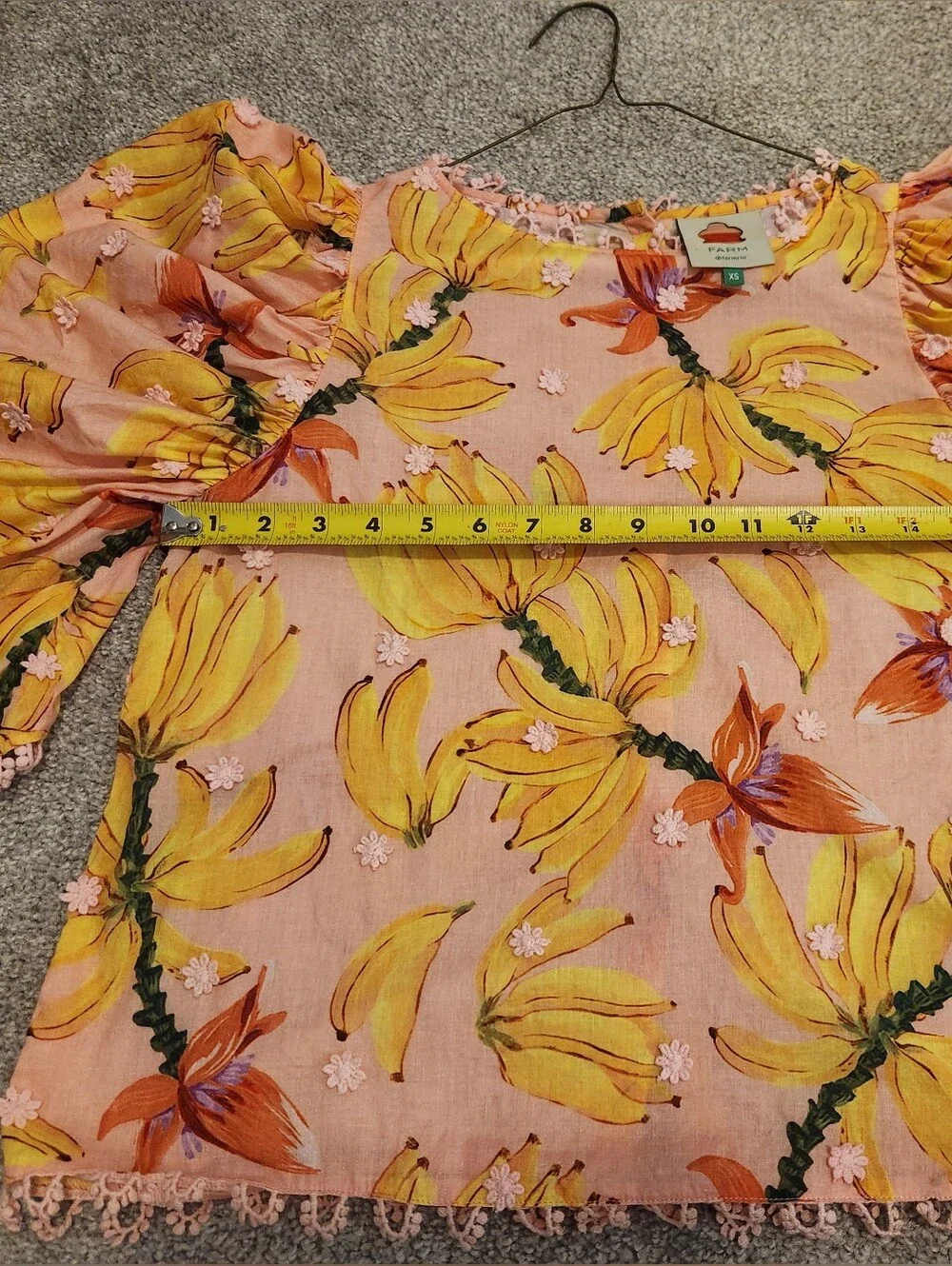 FARM Rio Pink Banana-Print Puff-Sleeve Blouse - XS - Picture 11 of 12